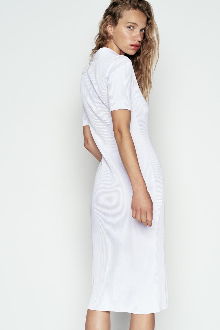 Ribbed Polo Shirt Dress With Buttons