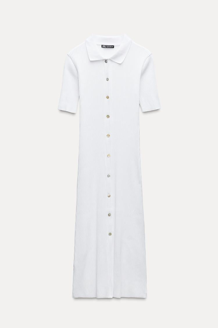 Ribbed Polo Shirt Dress With Buttons