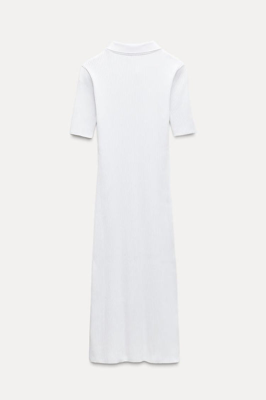 Ribbed Polo Shirt Dress With Buttons