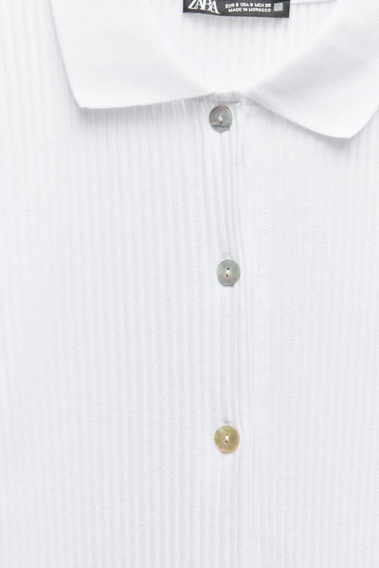Ribbed Polo Shirt Dress With Buttons