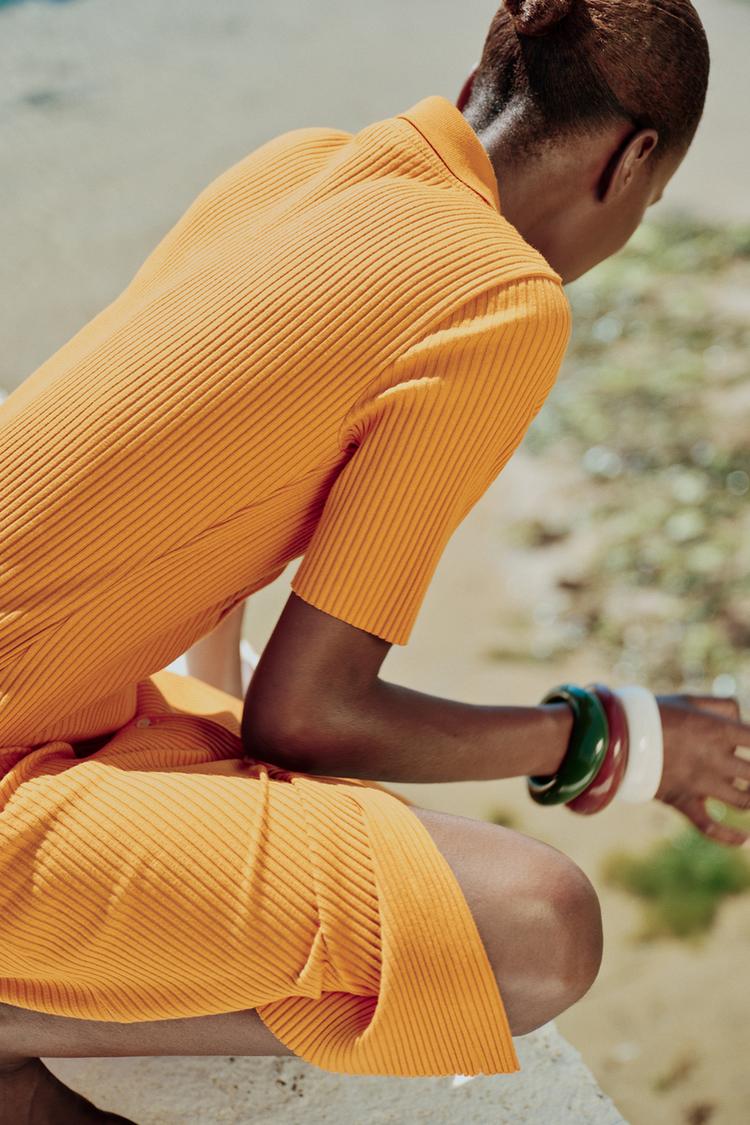 Ribbed Polo Shirt Dress With Buttons