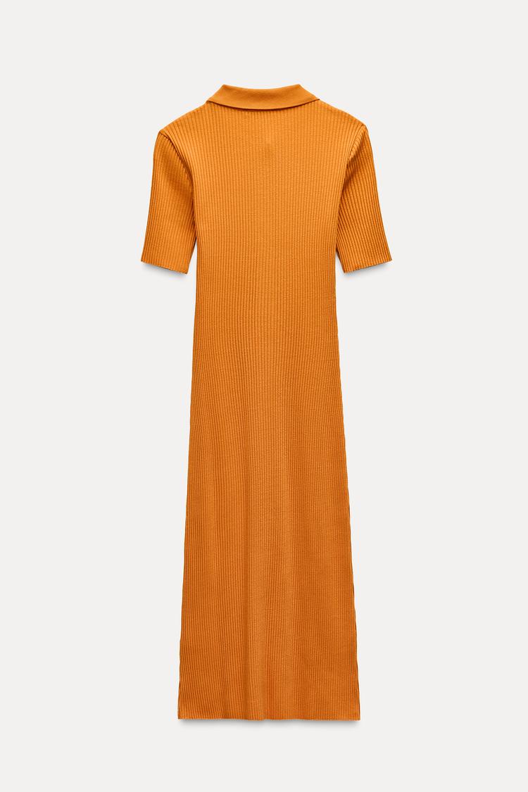 Ribbed Polo Shirt Dress With Buttons