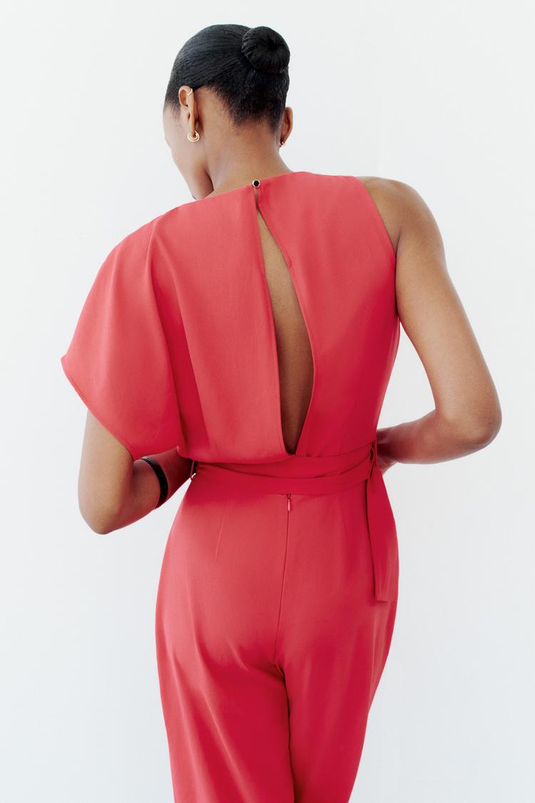 Asymmetrical Crepe Jumpsuit with Buckle
