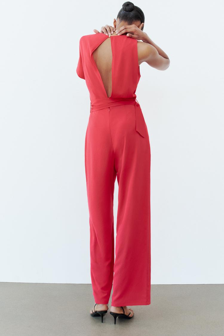 Asymmetrical Crepe Jumpsuit with Buckle