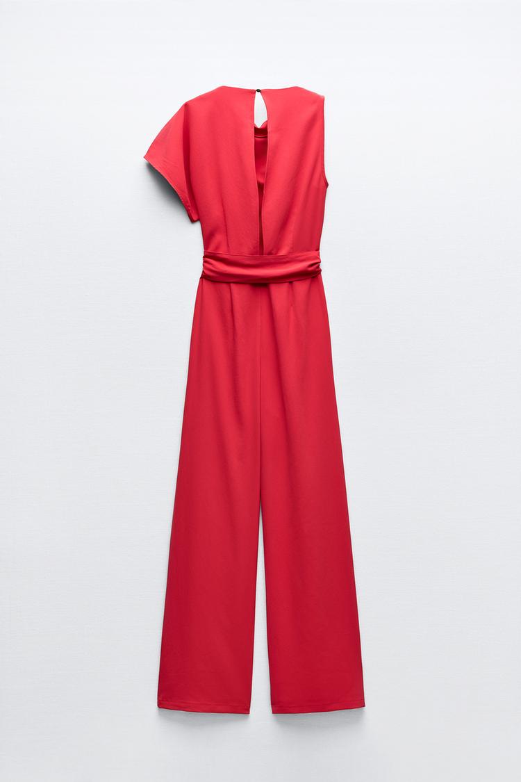 Asymmetrical Crepe Jumpsuit with Buckle