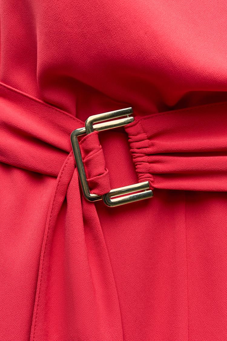Asymmetrical Crepe Jumpsuit with Buckle