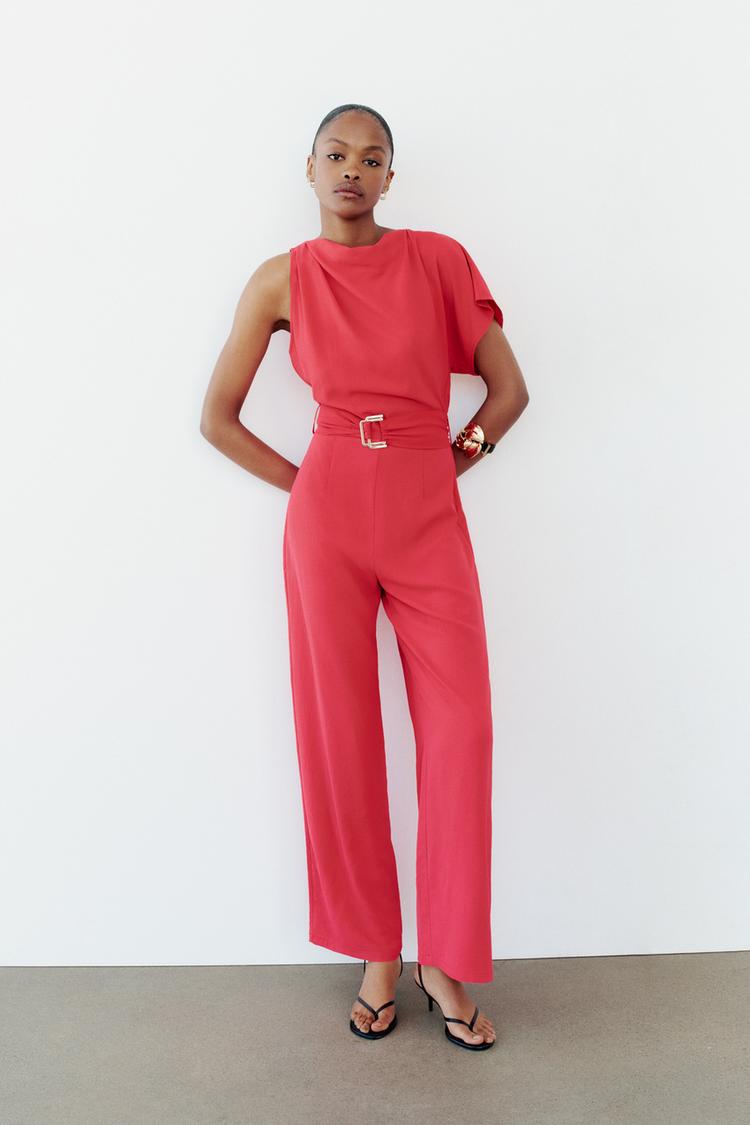 Asymmetrical Crepe Jumpsuit with Buckle