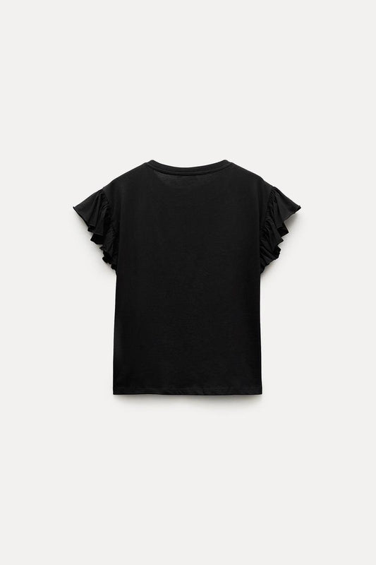Cotton T-Shirt With Ruffles