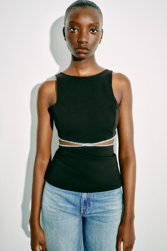 Top with Decorative Cutouts and Rhinestones