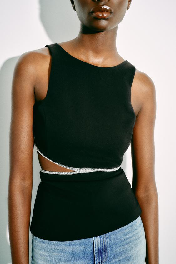 Top with Decorative Cutouts and Rhinestones