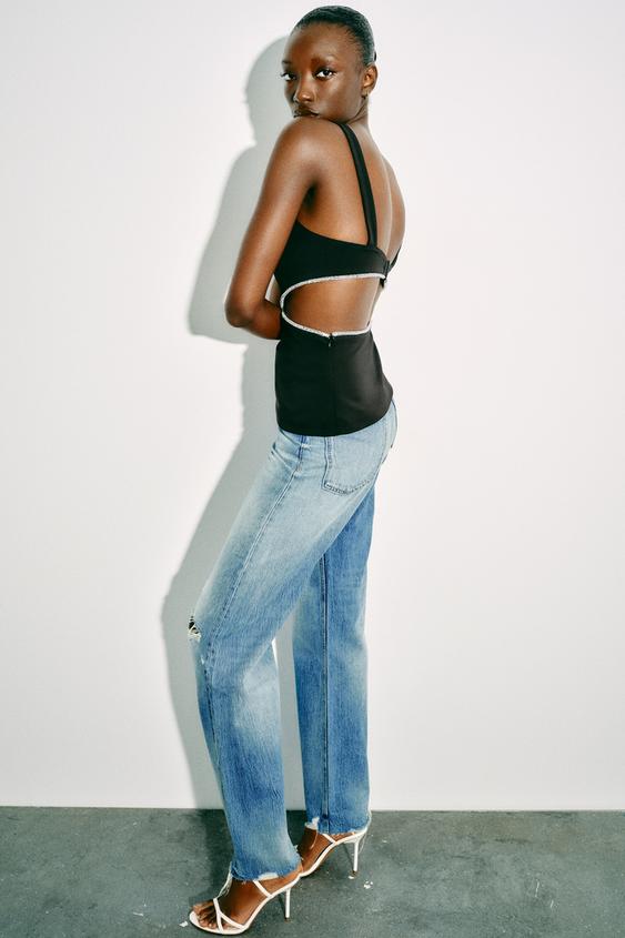 Top with Decorative Cutouts and Rhinestones