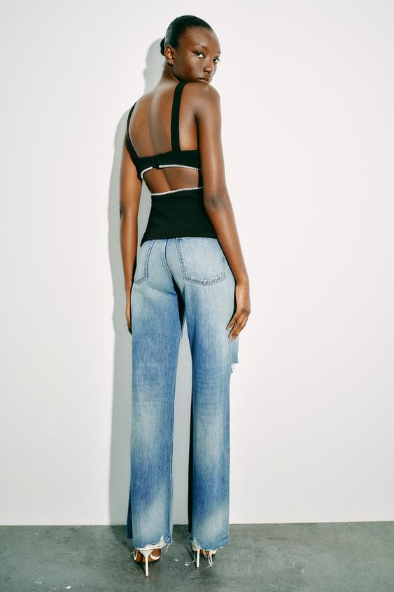 Top with Decorative Cutouts and Rhinestones