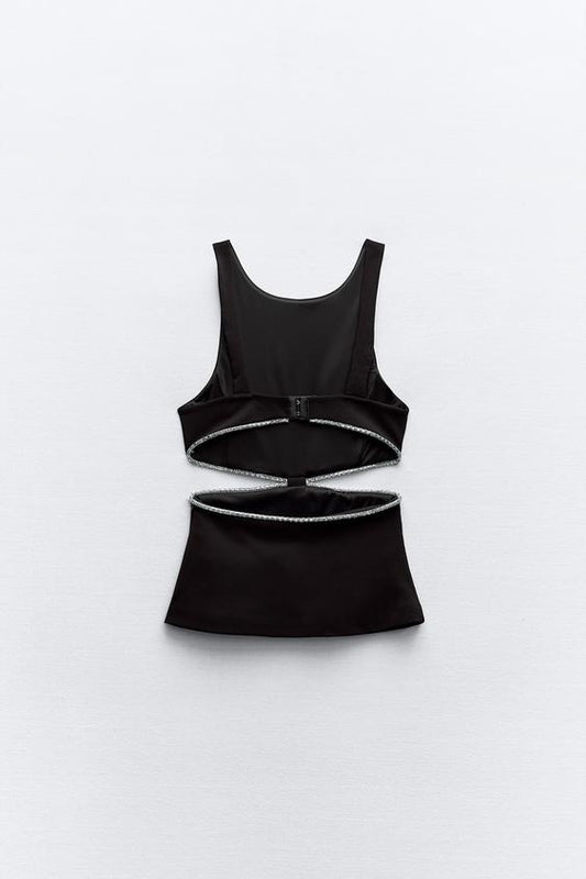 Top with Decorative Cutouts and Rhinestones