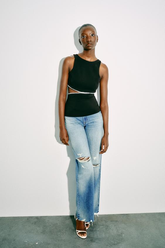 Top with Decorative Cutouts and Rhinestones