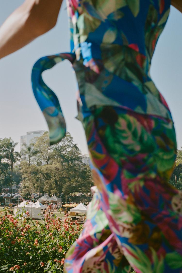 Satin Tropical Print Top