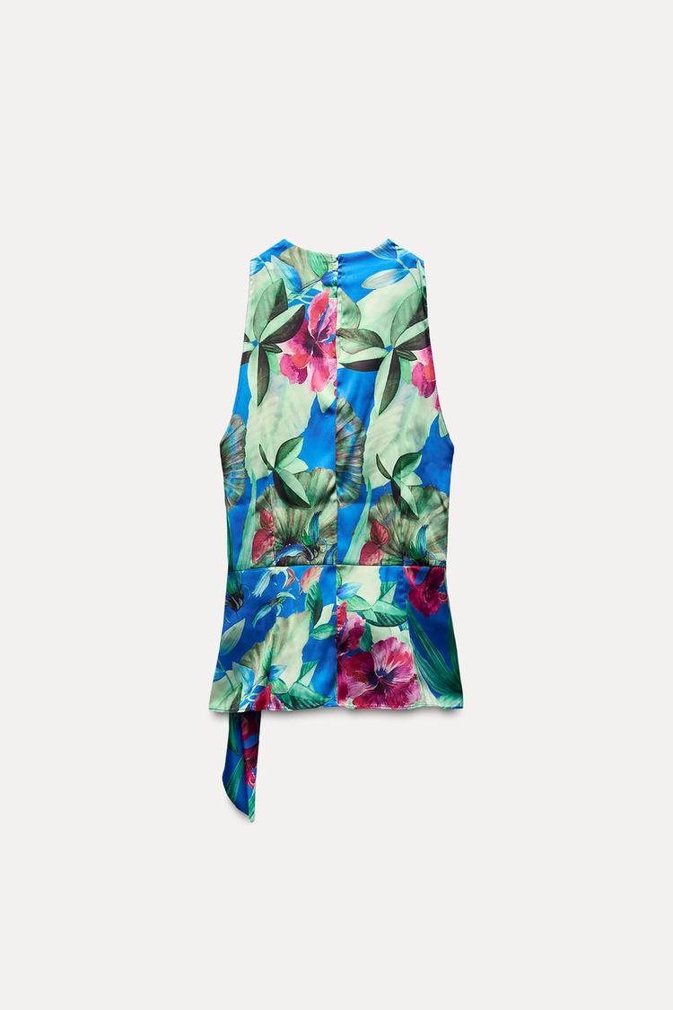 Satin Tropical Print Top