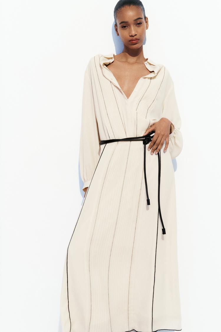 Rubbed Midi Skirt with Contrast Stitching