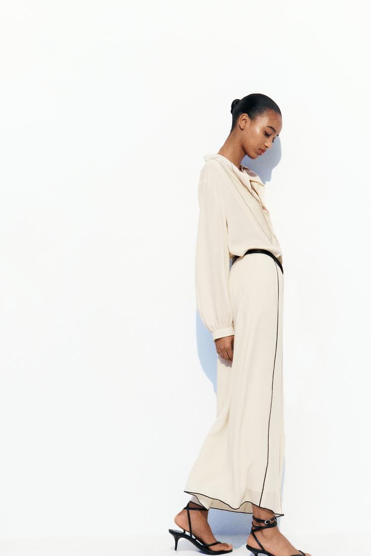 Rubbed Midi Skirt with Contrast Stitching