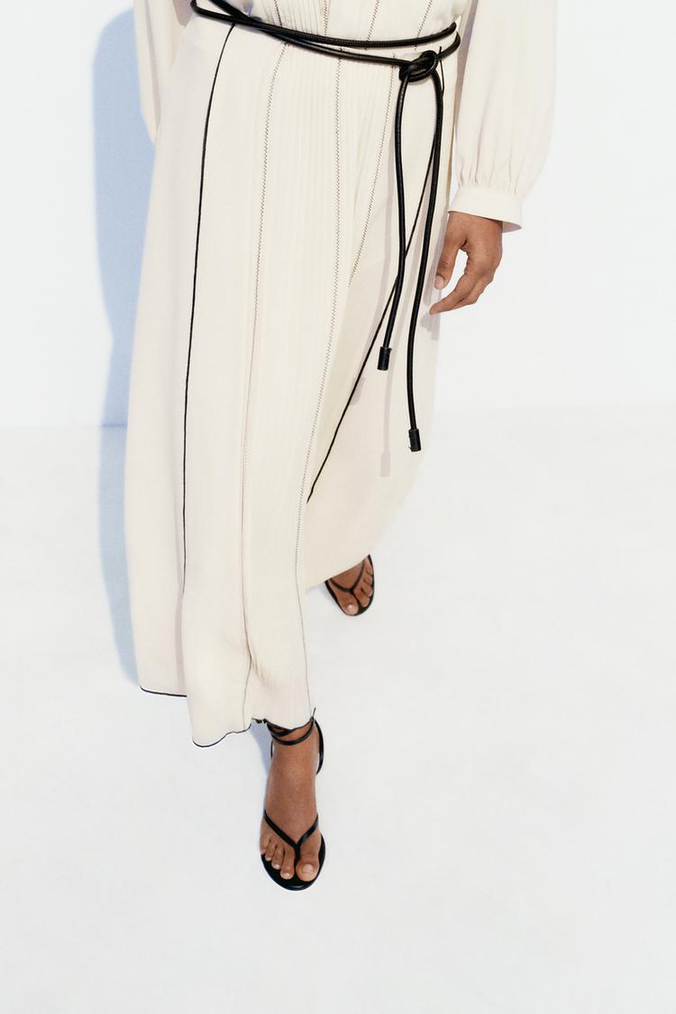 Rubbed Midi Skirt with Contrast Stitching