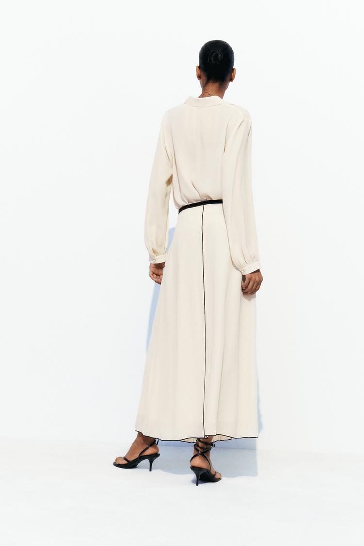 Rubbed Midi Skirt with Contrast Stitching