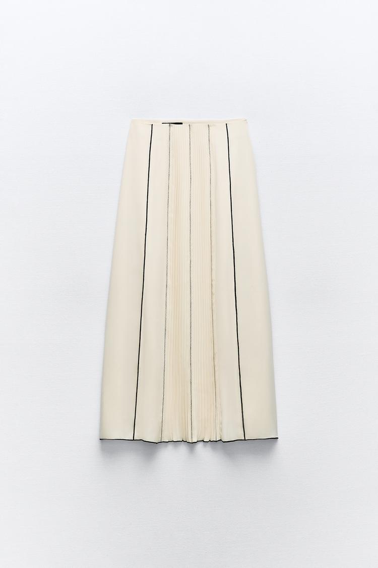 Rubbed Midi Skirt with Contrast Stitching