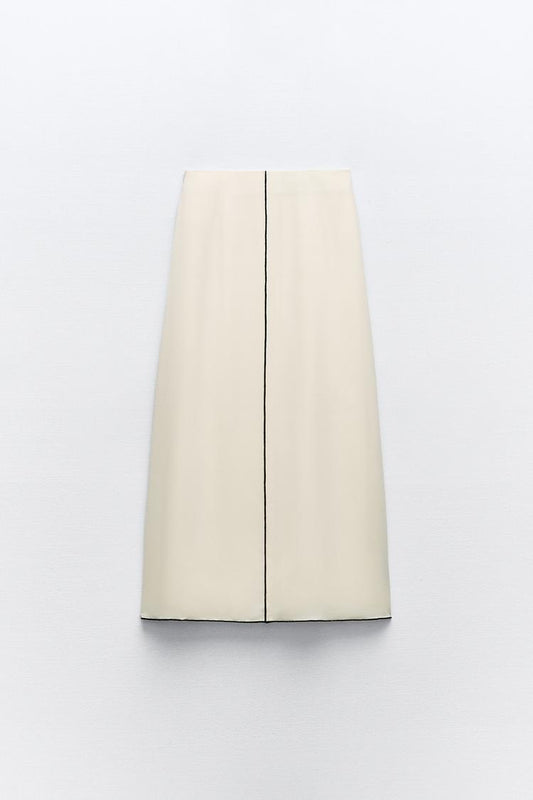 Rubbed Midi Skirt with Contrast Stitching