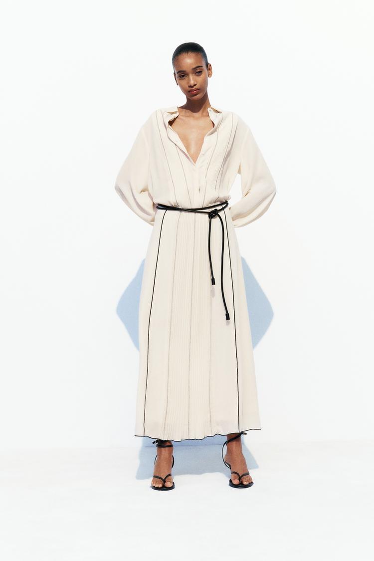 Rubbed Midi Skirt with Contrast Stitching