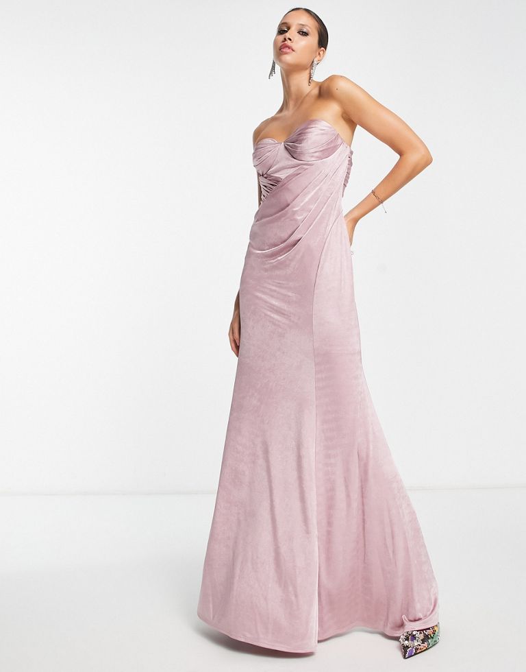 DESIGN Bandeau Tuck Drape Maxi Dress