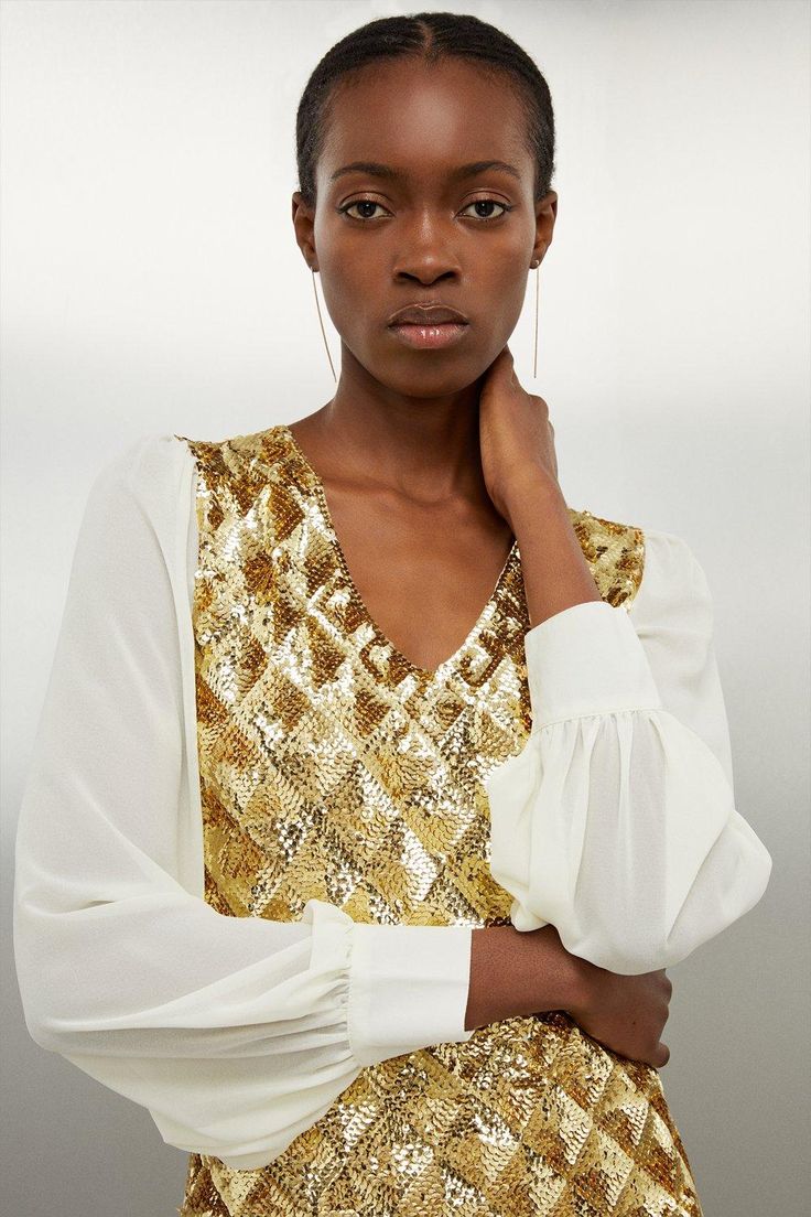 Viscose Blend Embellished Sheer Sleeve Knit Dress