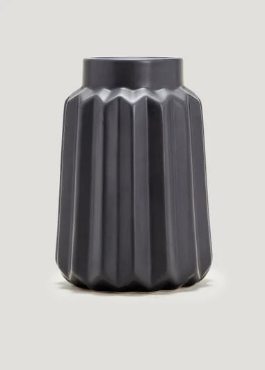 Black Ribbed Ceramic Vase