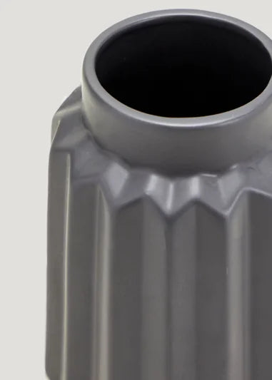 Black Ribbed Ceramic Vase