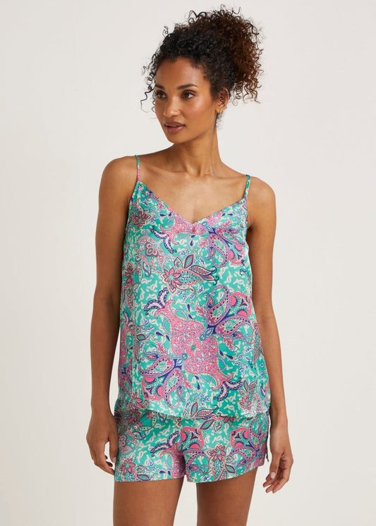 Paisley Satin Pajama Vest Top & Short Set