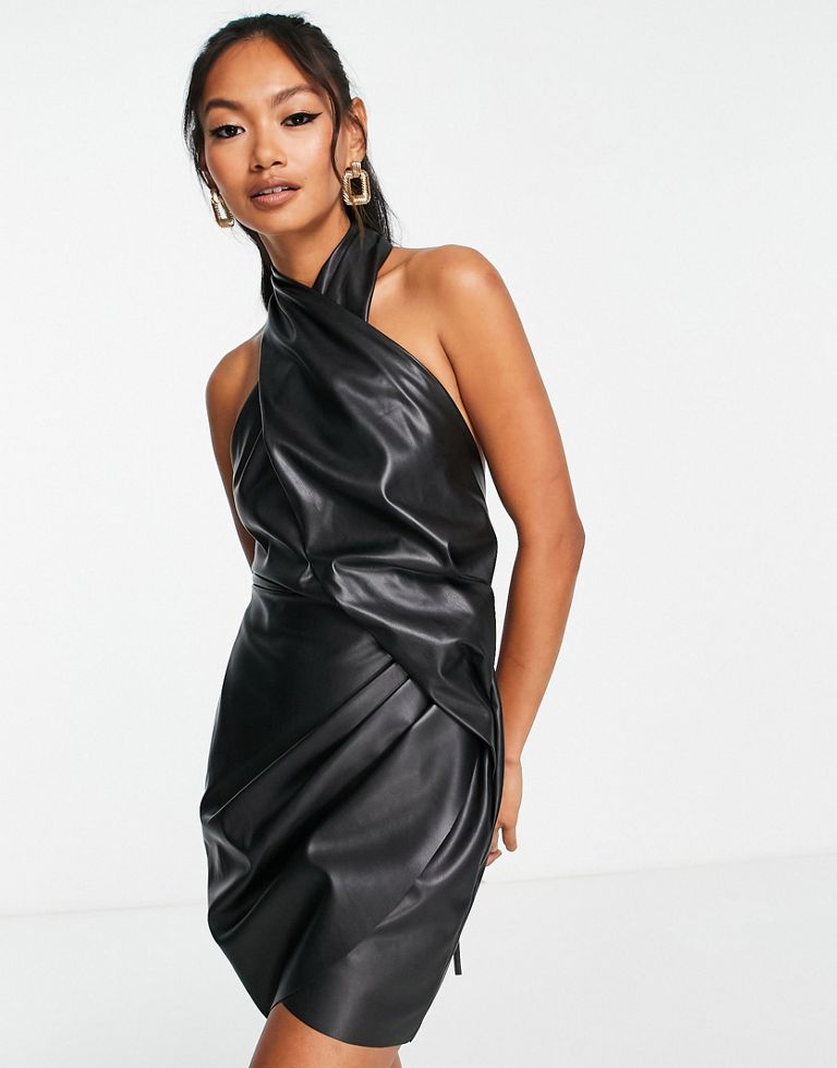DESIGN Wrap Neck Drape Mini Dress