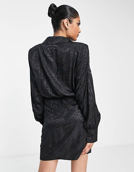 DESIGN Collared Blouson Shoulder Pad Mini Dress