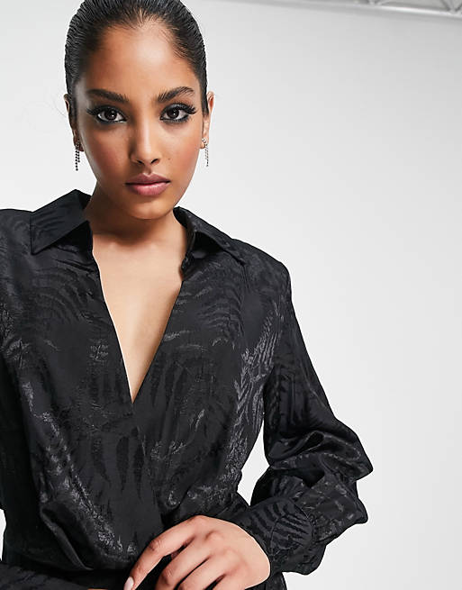 DESIGN Collared Blouson Shoulder Pad Mini Dress