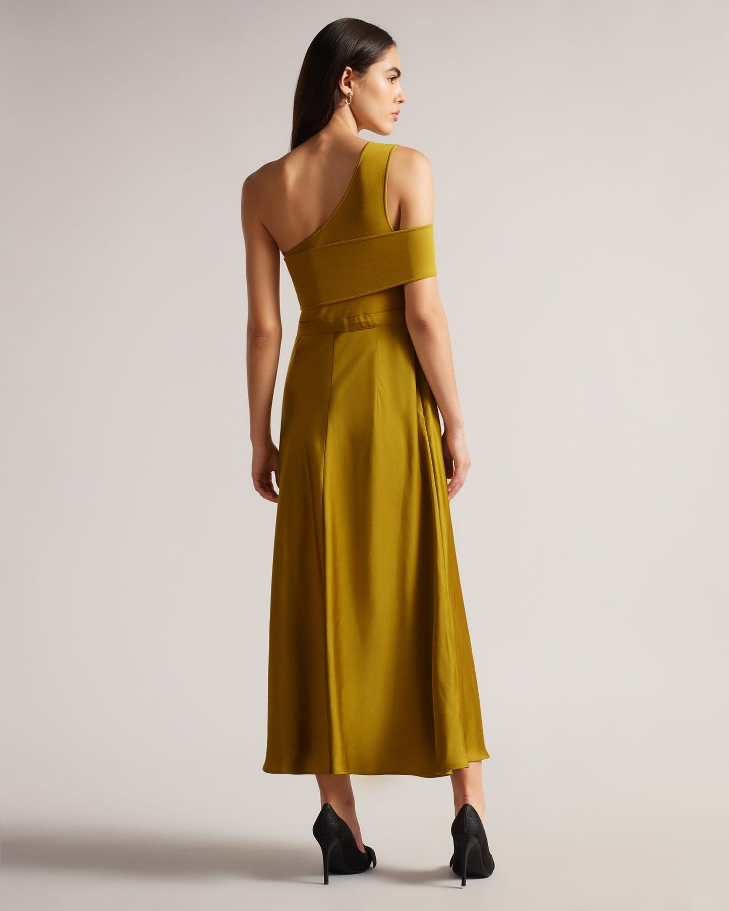 Asymmetric Knit Bodice Dress With Satin Skirt