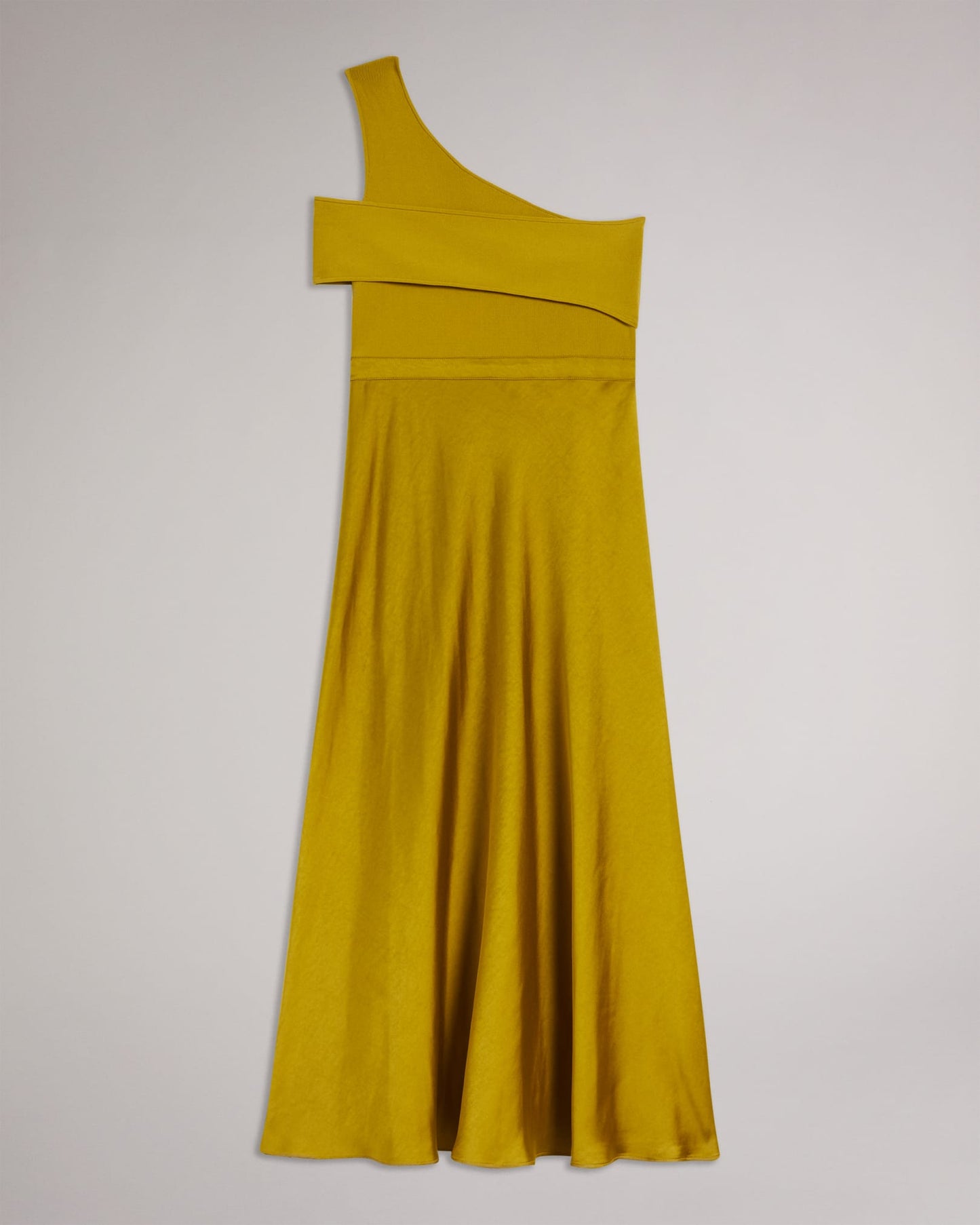 Asymmetric Knit Bodice Dress With Satin Skirt
