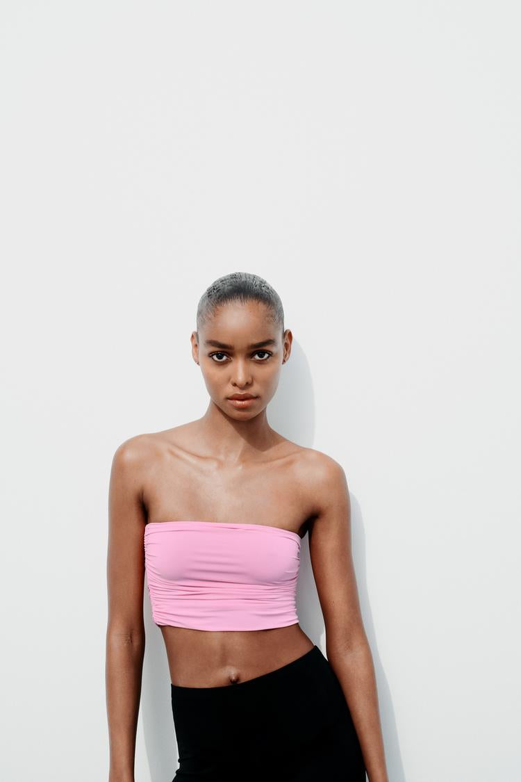 Gathered Polyamide Crop Top