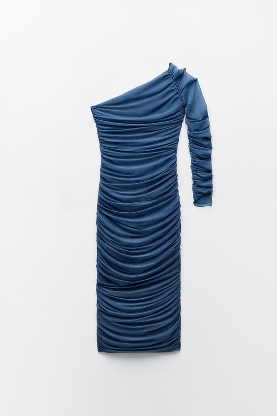 Fitted Asymmetric Organza Dress With Gathering