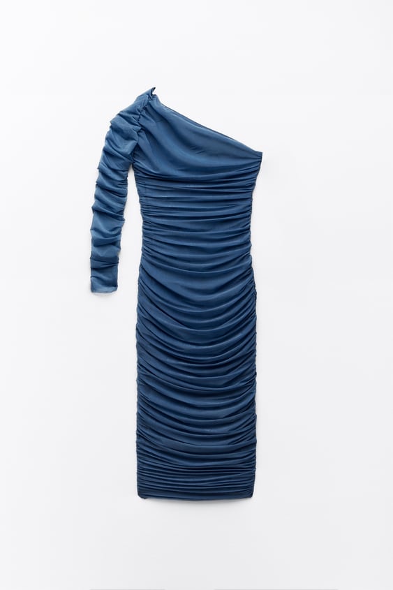Fitted Asymmetric Organza Dress With Gathering