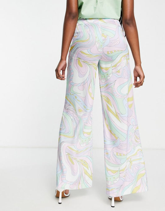 DESIGN Satin Clean Flare Trouser In Paisley Print