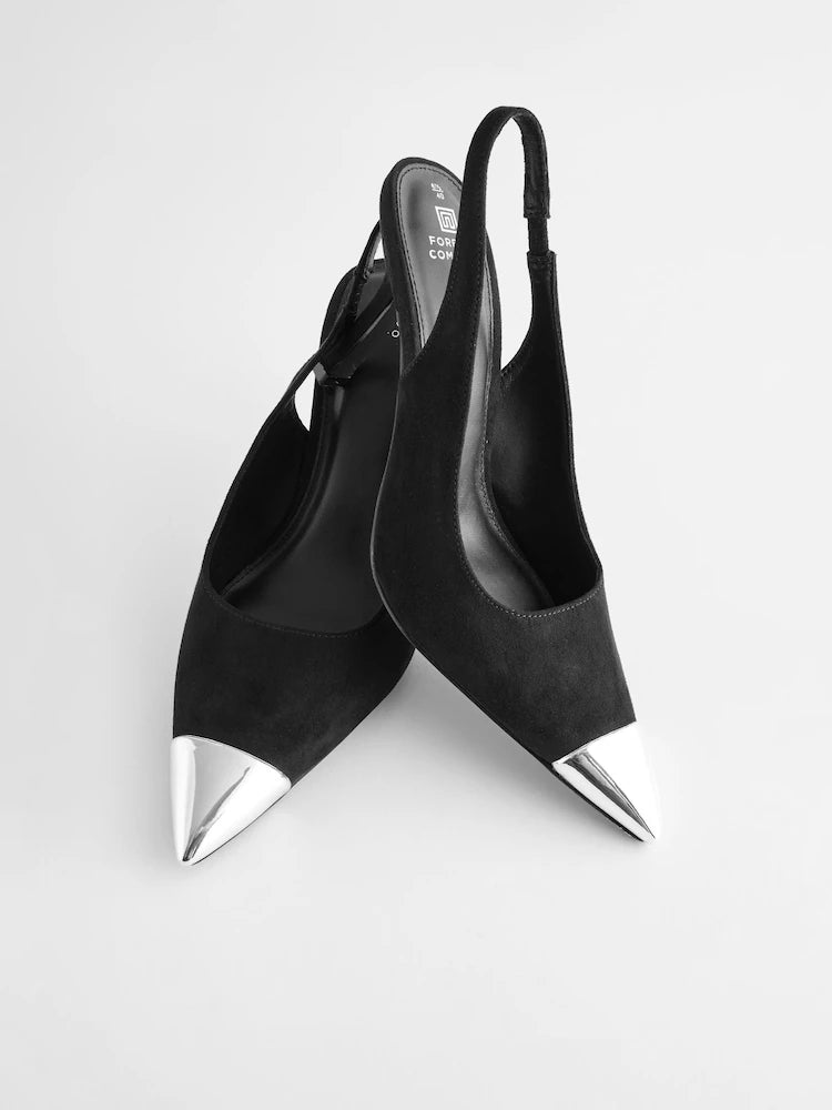 Forever Comfort® Metallic Toe Slingback Heels