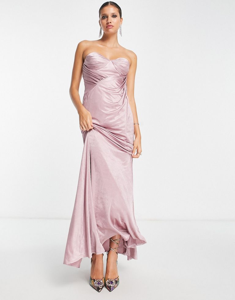 DESIGN Bandeau Tuck Drape Maxi Dress