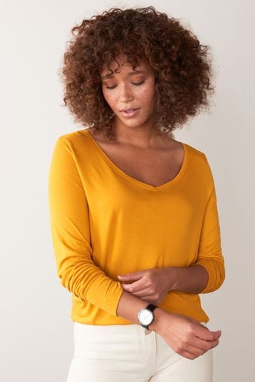 Slouch V-Neck Long Sleeve T-Shirt