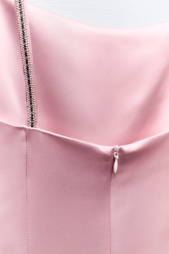 Satin Midi Dress With Rhinestone Straps