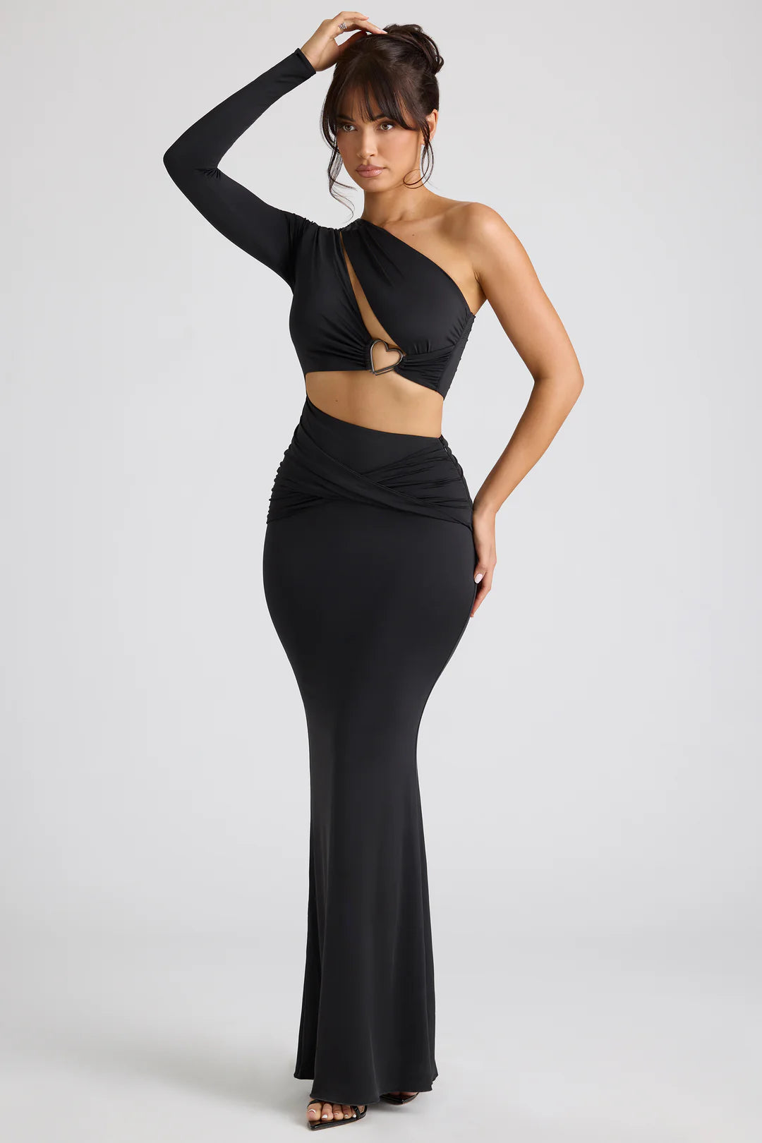 Single Sleeve Cut Out Evening Gown