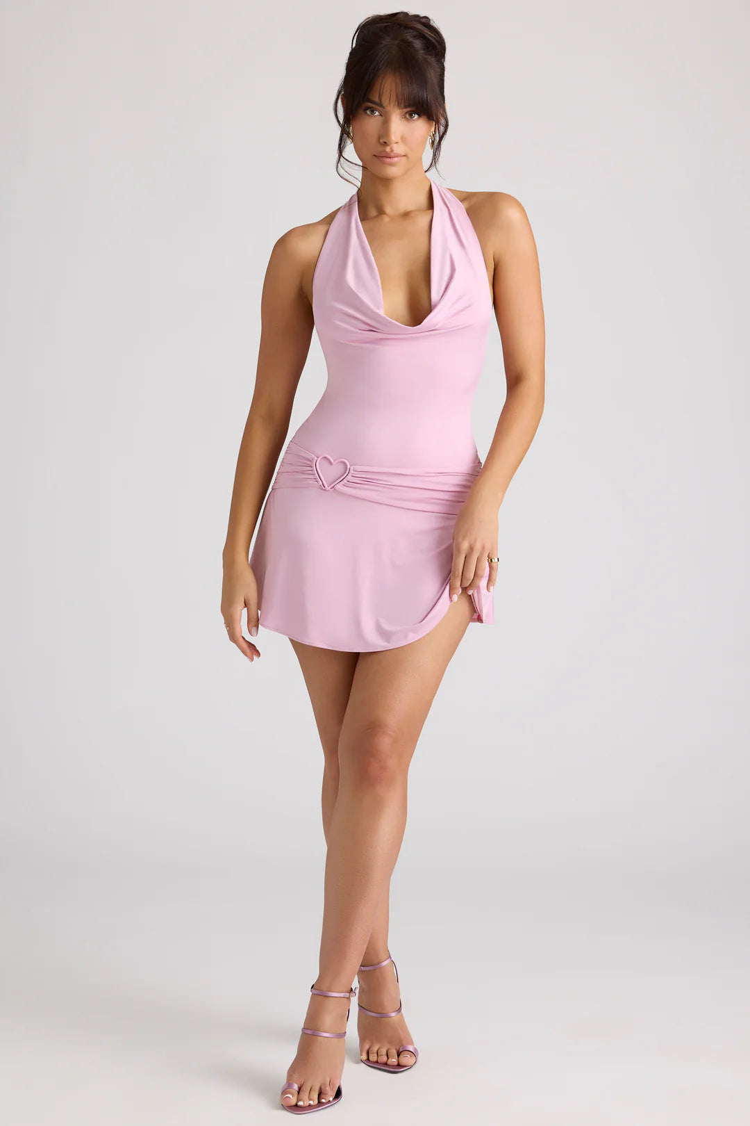 Heart Detail Cowl Neck Mini Dress