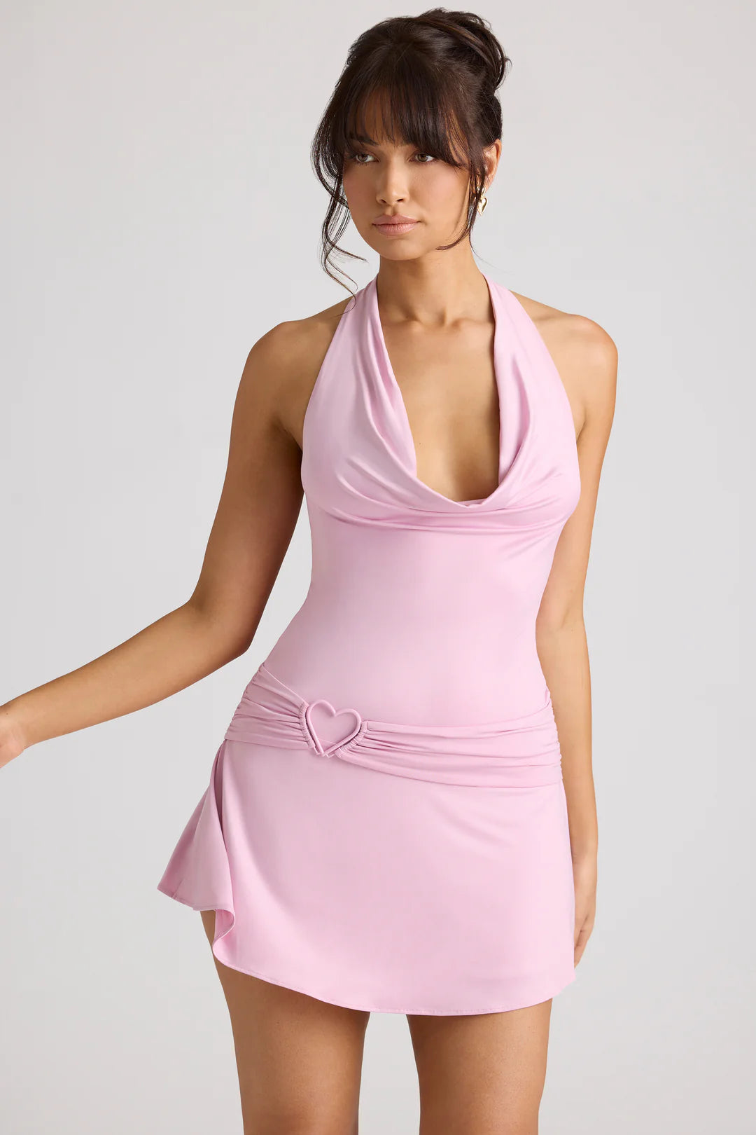 Heart Detail Cowl Neck Mini Dress