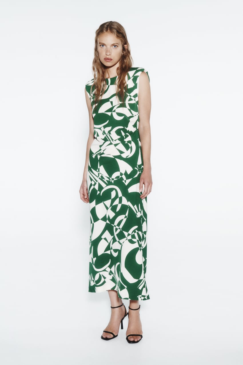 Printed Dress With Shoulder Pads