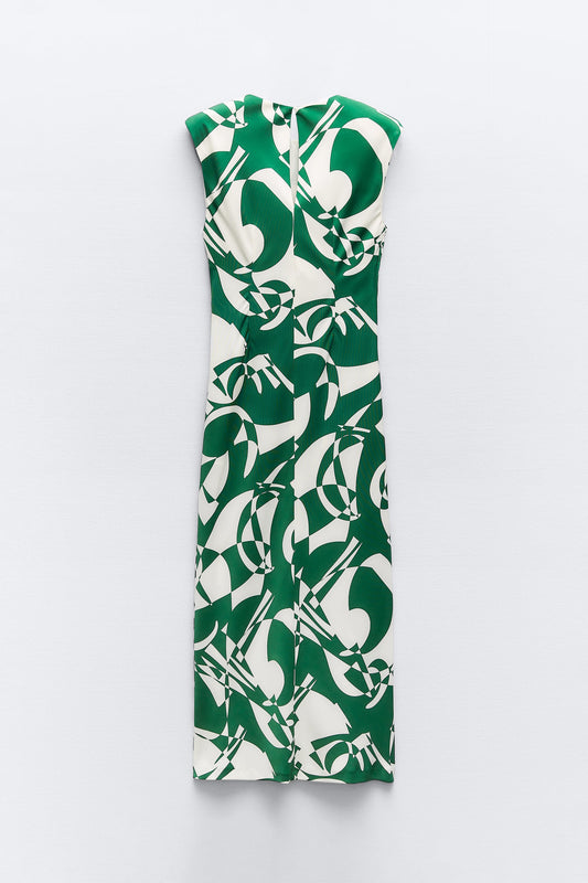 Printed Dress With Shoulder Pads